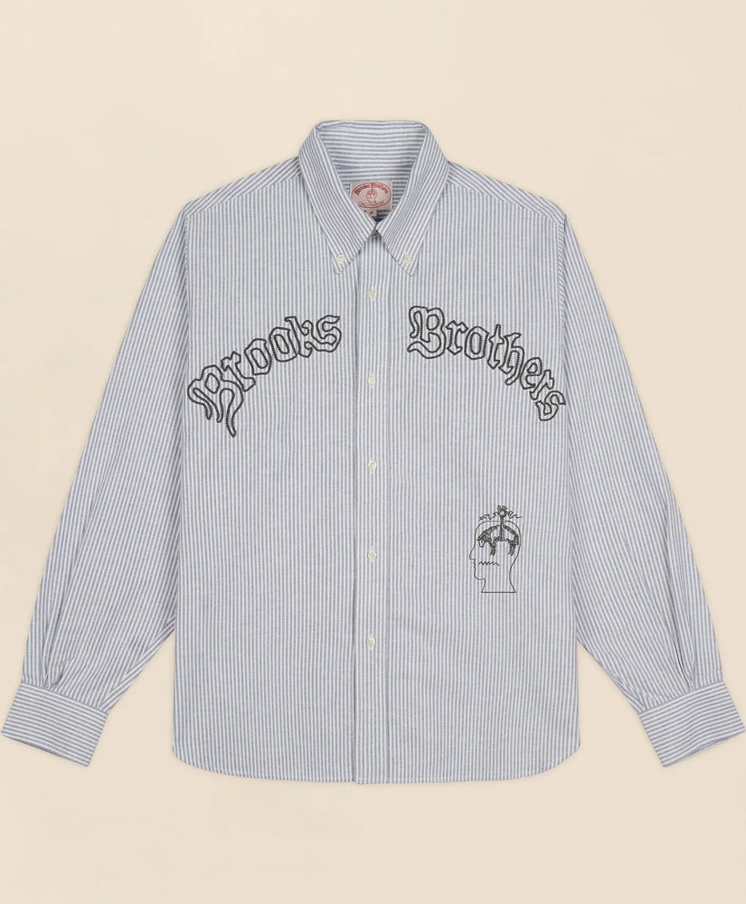 Men Brooks Brothers x Brain Dead Cotton Embroidered Oxford Button-Down Collar, Striped Sport Shirt - Brooks Brothers Online