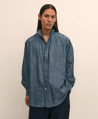 Tailored Brooks Brothers X Engineered Garments Cotton Chambray Wing Collar Oversized Dress Shirt - Brooks Brothers Discount
