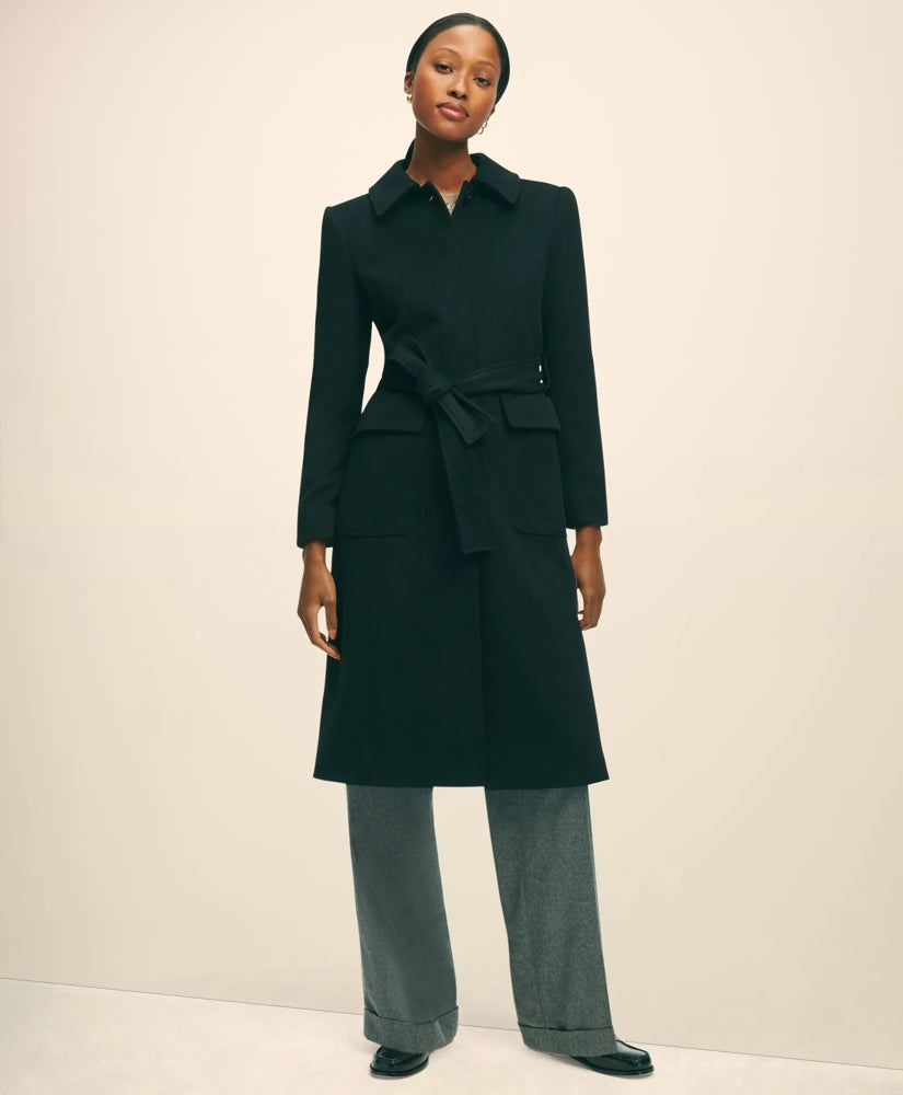 Women Brushed Wool Twill Wrap Coat - Brooks Brothers sale
