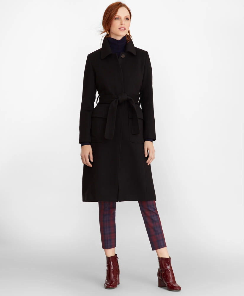 Women Brushed Wool Twill Wrap Coat - Brooks Brothers sale
