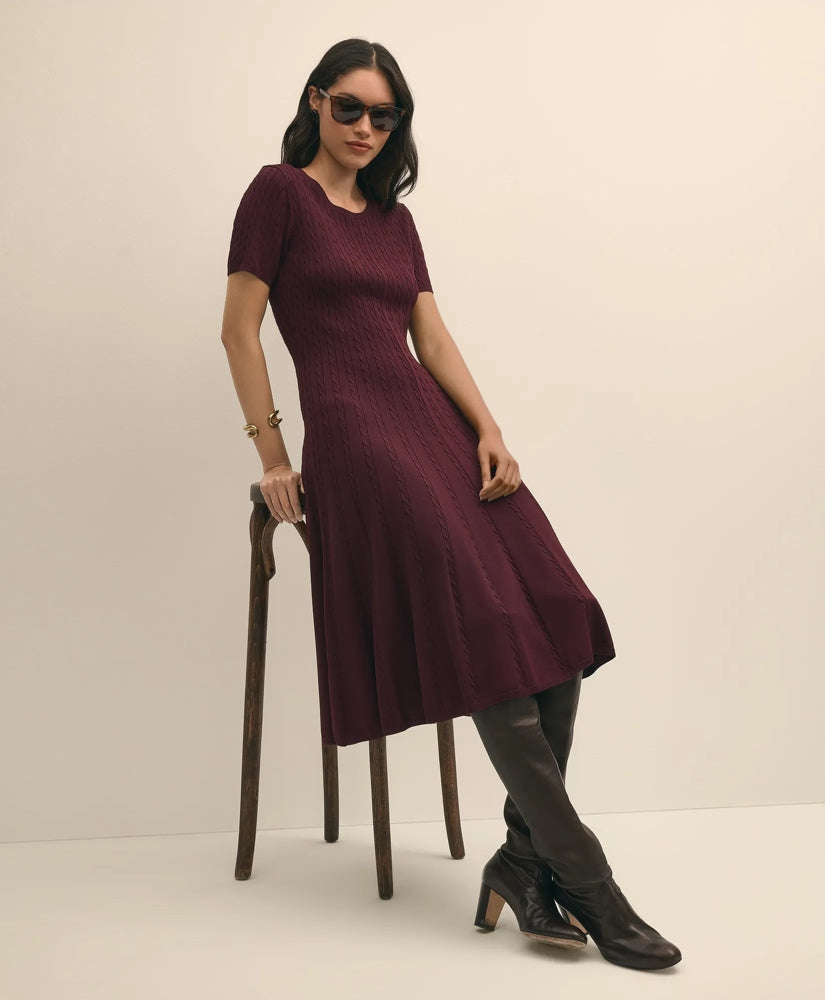 Sale Cable-Knit Fit-and-Flare Sweater Dress - Brooks Brothers Discount