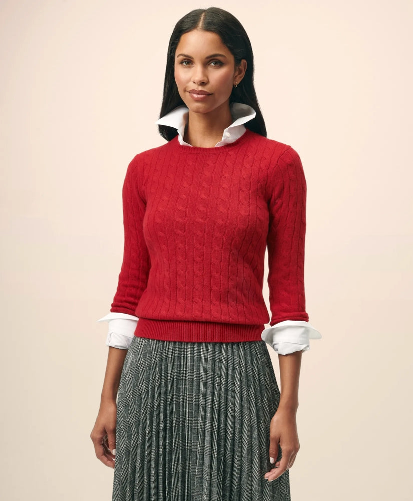 Women Cashmere Cable Crewneck Sweater - Brooks Brothers Online