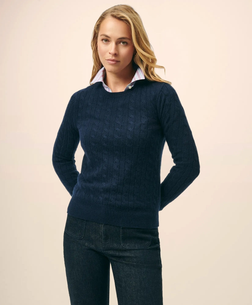 Women Cashmere Cable Crewneck Sweater - Brooks Brothers Online
