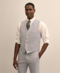 Tailored Classic Fit Cotton Blend Seersucker Vest - Brooks Brothers On sale