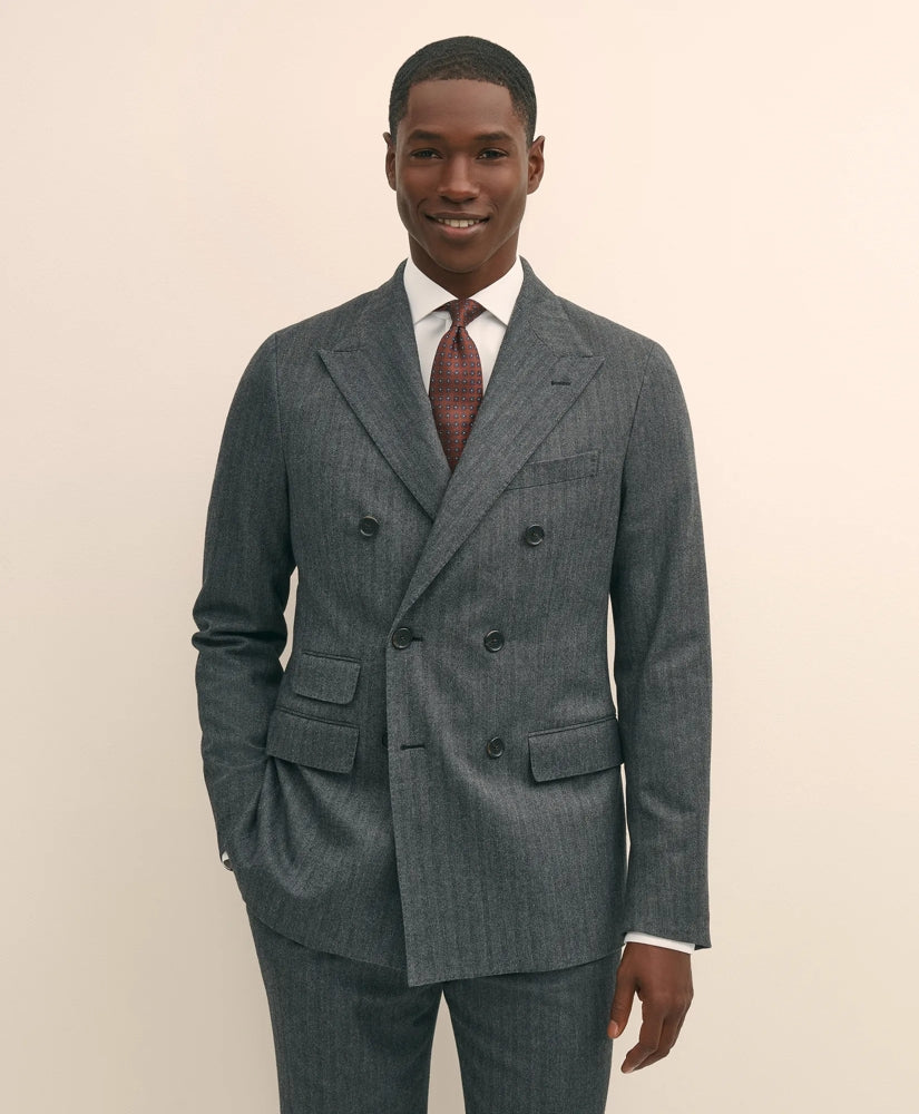 Sale Classic Fit Double-Breasted Cotton Herringbone Suit Jacket