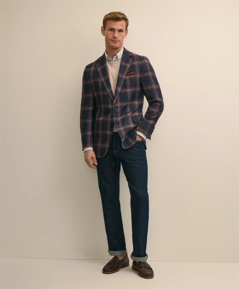 Men Classic Fit Linen-Silk-Cotton Check 1818 Sport Coat