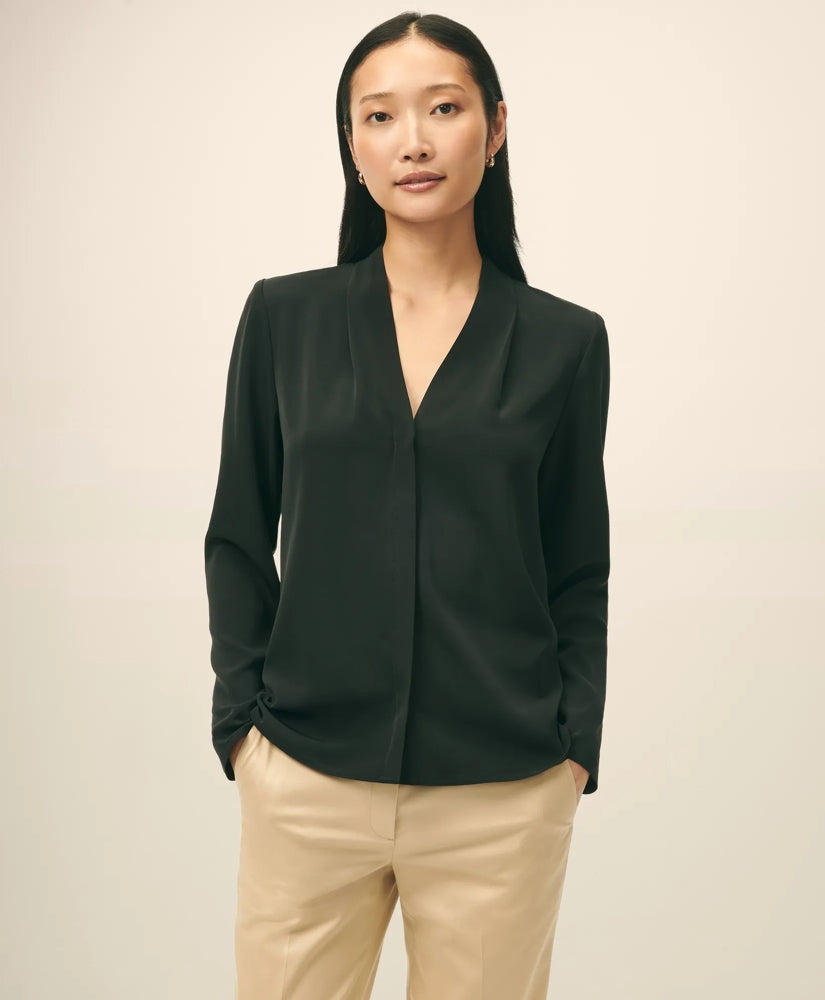 Shirts Concealed-Placket Blouse in Crepe - Brooks Brothers Near me