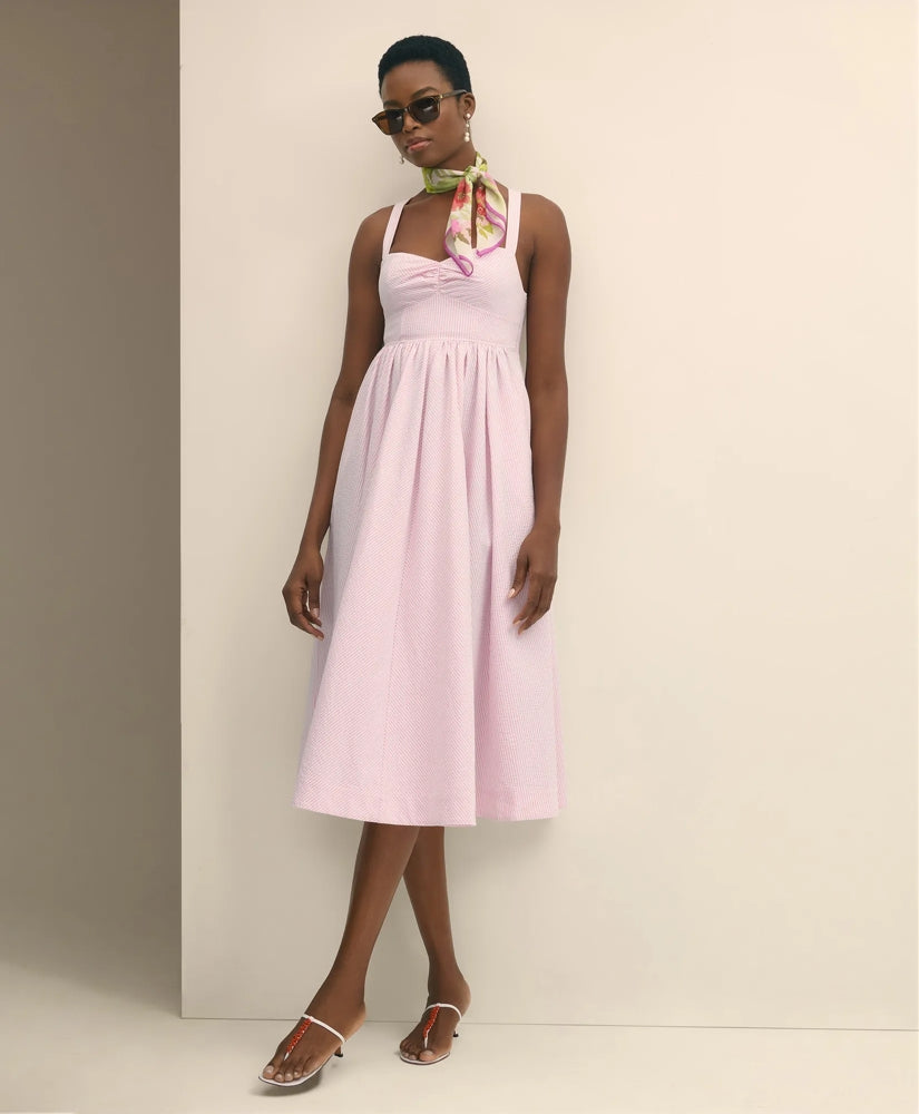 Sale Cotton Blend Seersucker Fit-And-Flare Dress - Brooks Brothers For sale