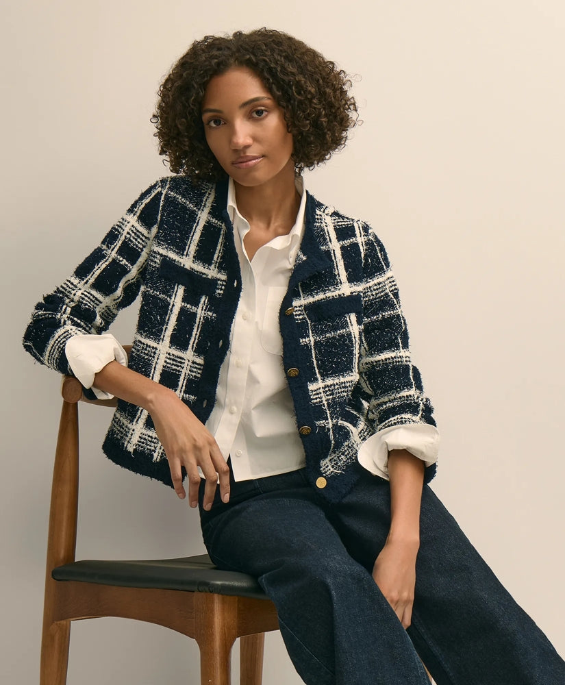 Sale Cotton-Blend Soft Plaid Cardigan - Brooks Brothers Near me