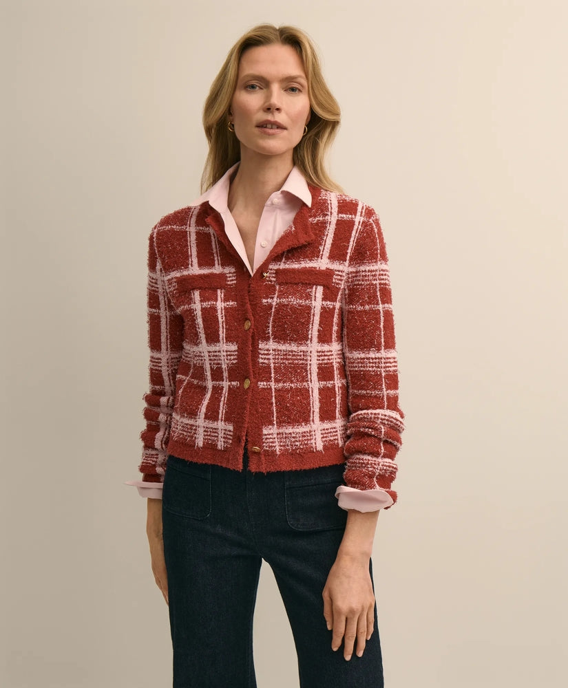 Sale Cotton-Blend Soft Plaid Cardigan - Brooks Brothers Discount