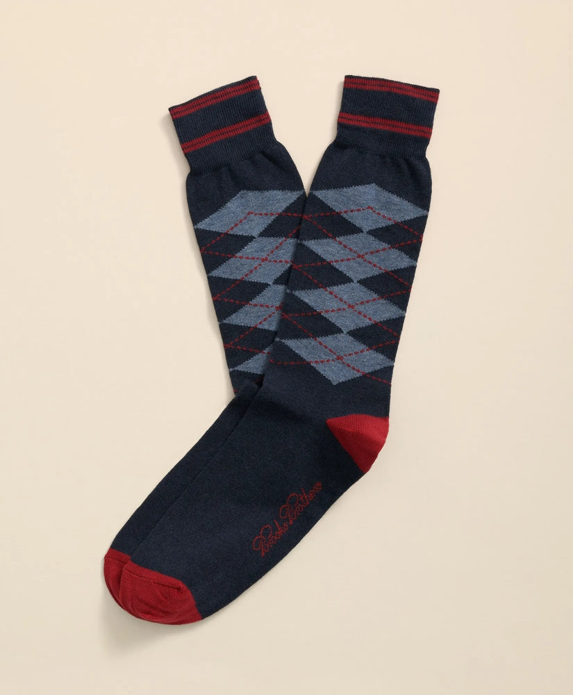 Men Cotton-Blend Tipped Argyle Socks - Brooks Brothers On sale
