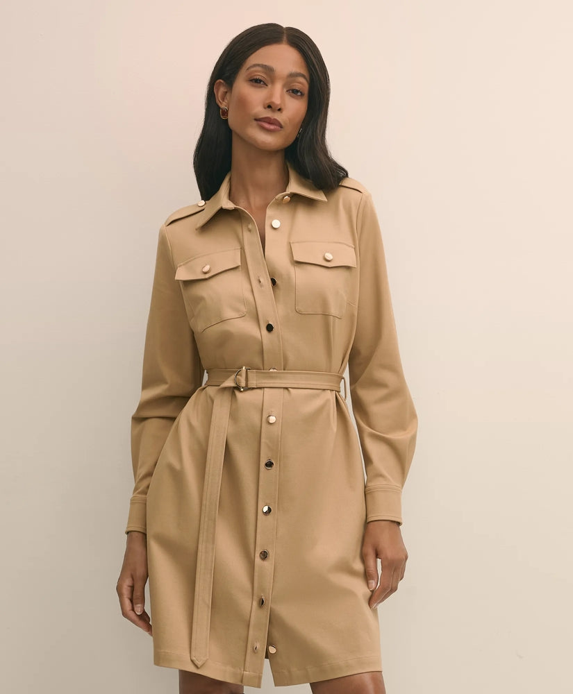 Sale Cotton Blend Twill Belted Shirt Dress - Brooks Brothers