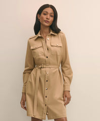 Sale Cotton Blend Twill Belted Shirt Dress - Brooks Brothers