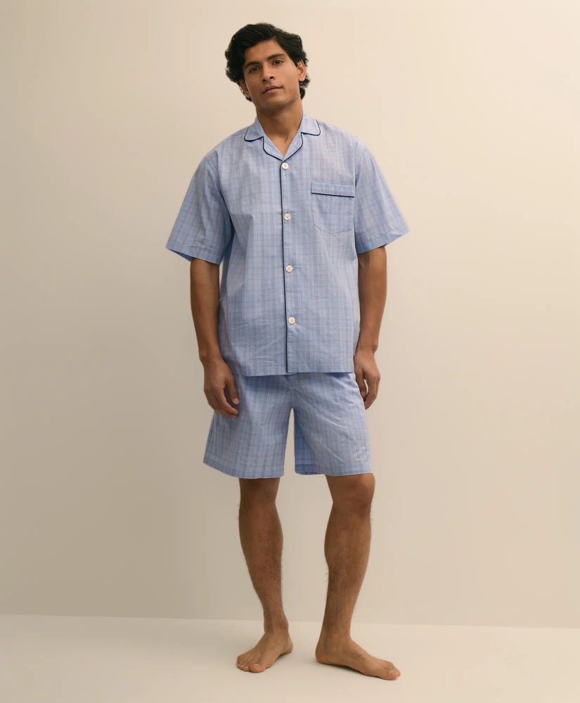 Men Cotton Broadcloth Glen Plaid Short Pajamas - Brooks Brothers US
