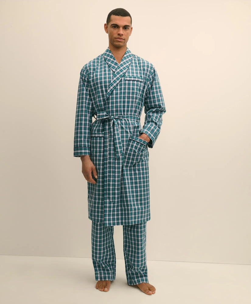 Men Cotton Broadcloth Plaid Robe - Brooks Brothers On sale