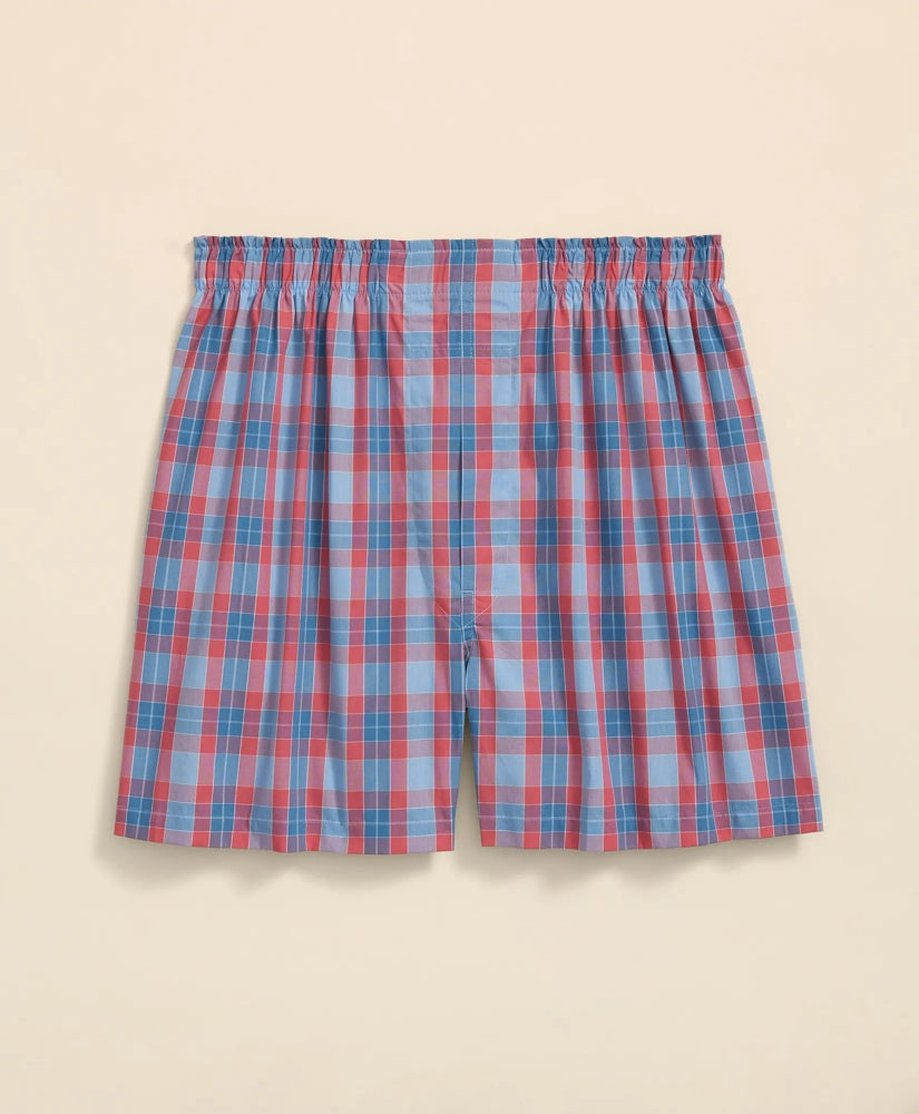 Men Cotton Broadcloth Check Boxers - Brooks Brothers Outlet