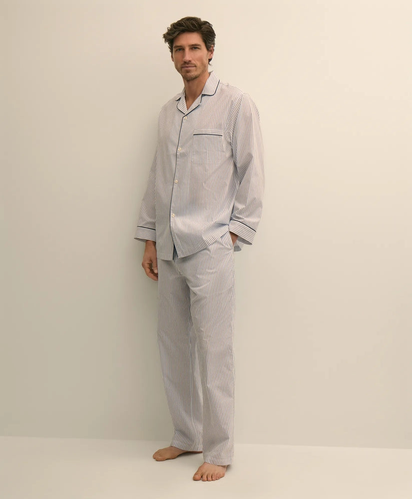 Men Cotton Broadcloth Stripe Pajamas - Brooks Brothers