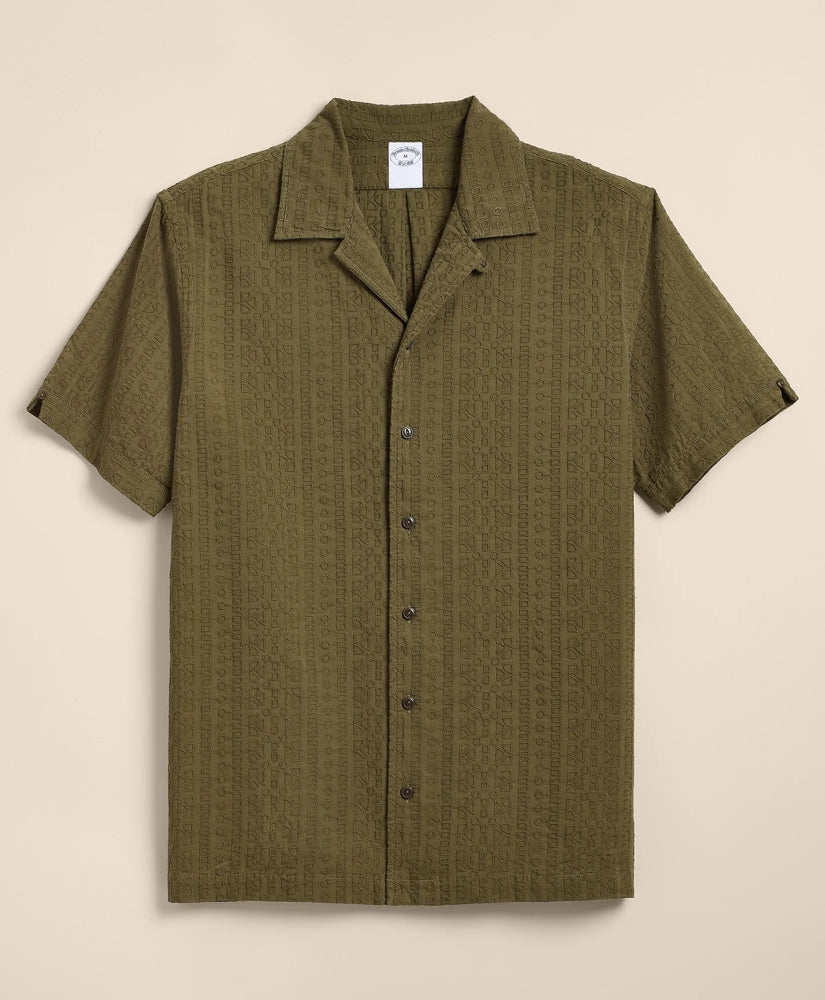 Men Cotton Embroidered Geo Camp Collar Short-Sleeve Shirt - Brooks Brothers Near me