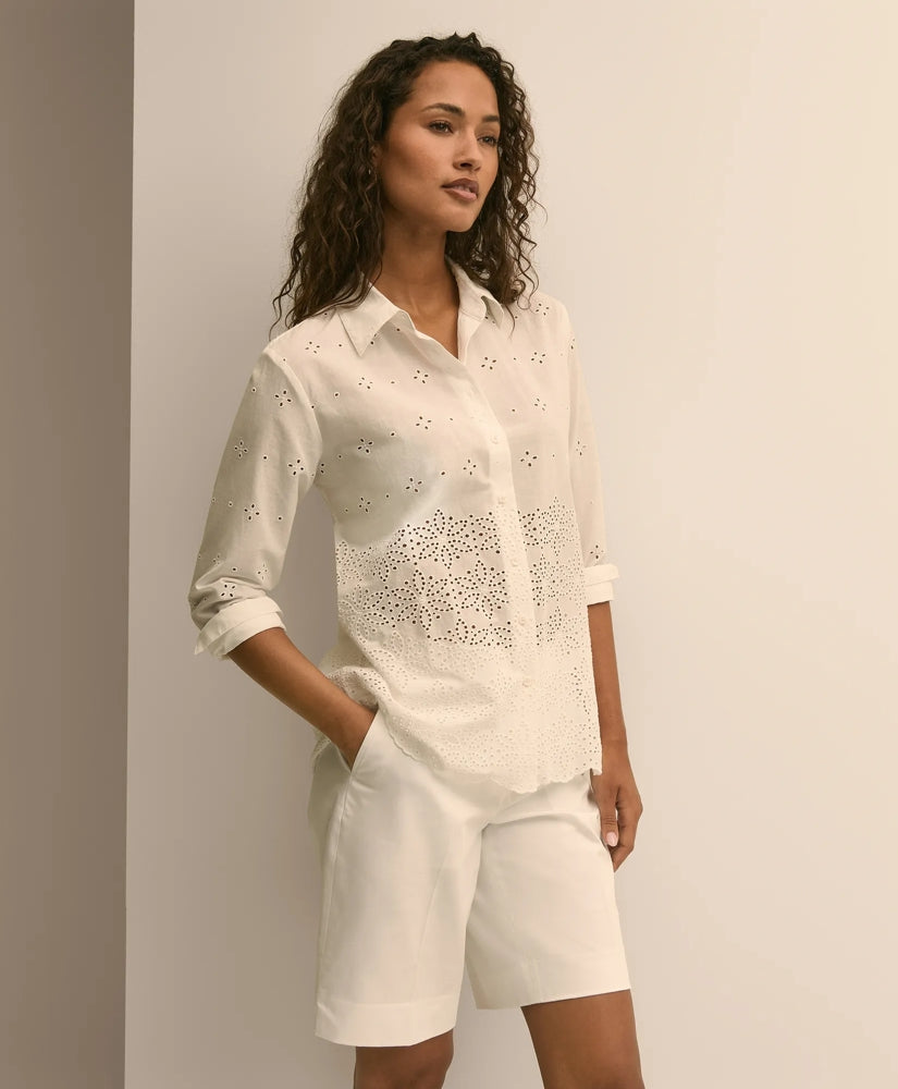 Women Cotton Eyelet Oversize Blouse - Brooks Brothers Near me