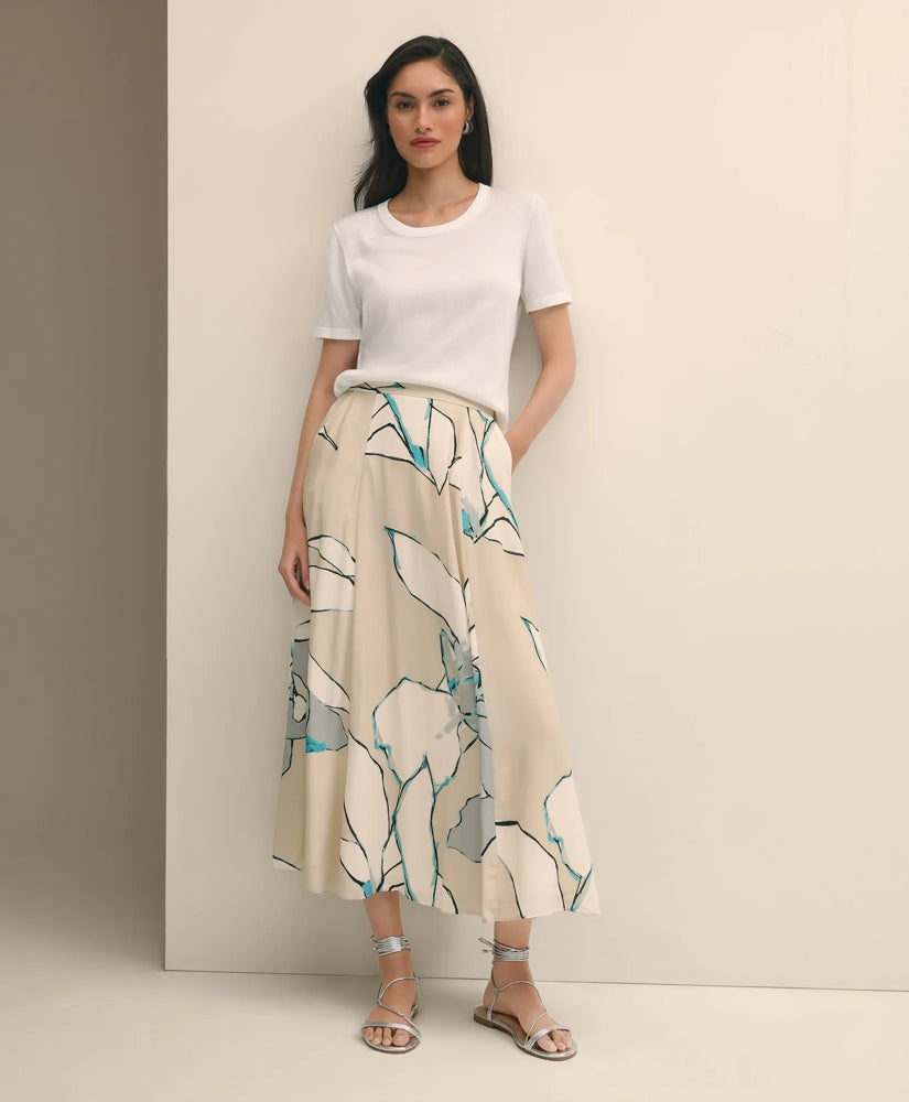 Women Flare Midi Skirt In Abstract Print - Brooks Brothers US