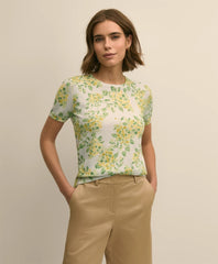 Women Cotton Floral Short-Sleeve Shell Sweater