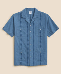 Men Cotton Guayabera Embroidered Short-Sleeve Shirt