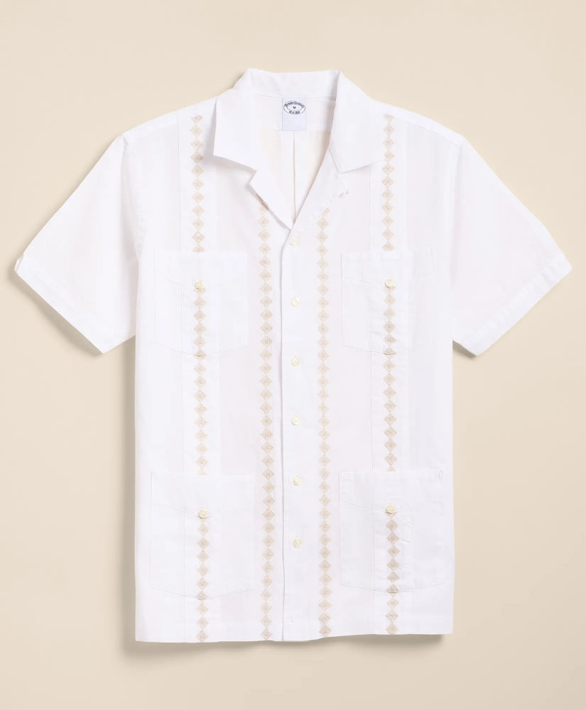 Men Cotton Guayabera Embroidered Short-Sleeve Shirt