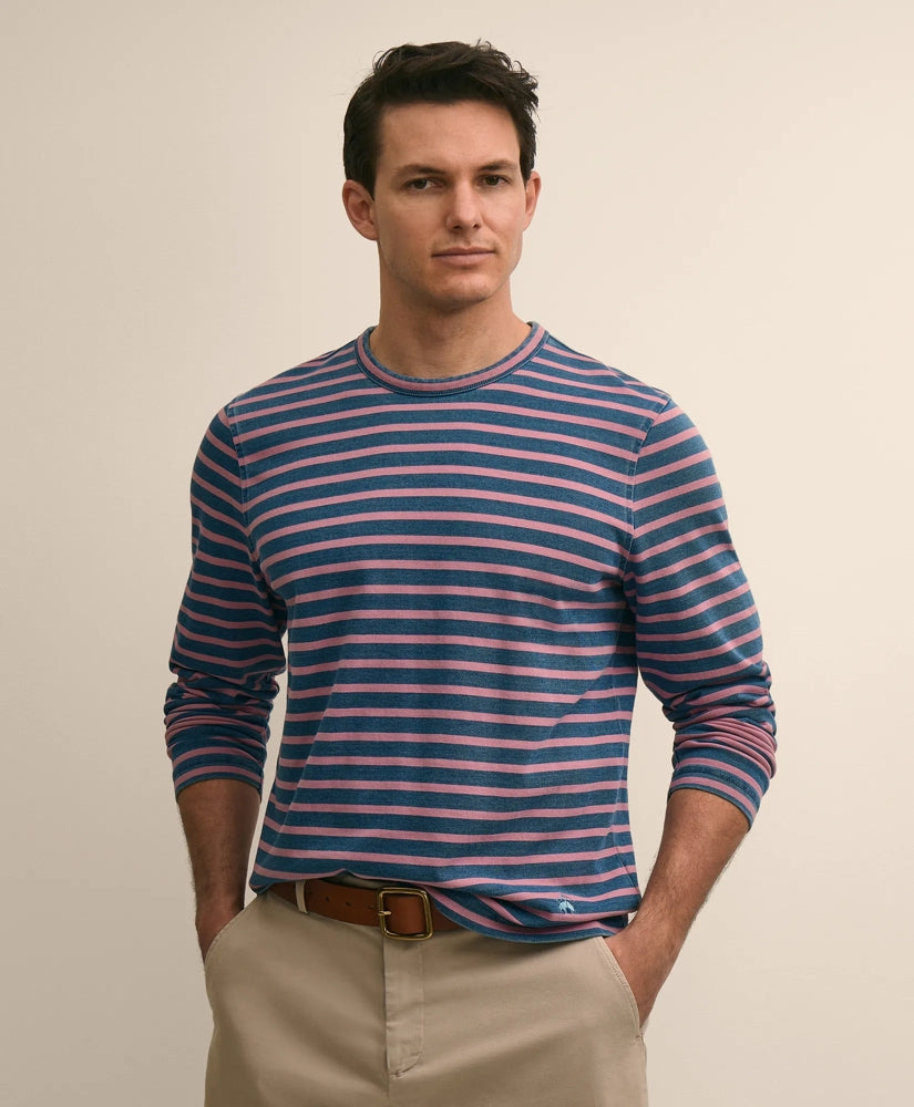Shirts Cotton Indigo-Dyed Heavyweight Mariner Stripe Long-Sleeve T-Shirt - Brooks Brothers Gift