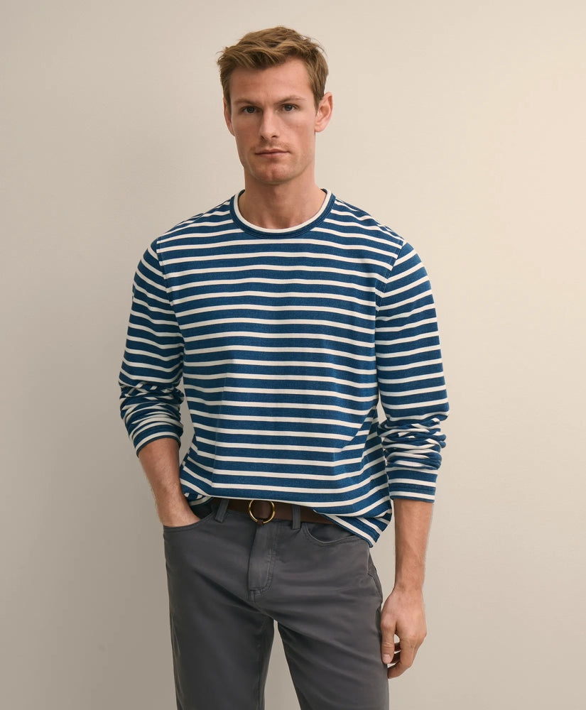 Shirts Cotton Indigo-Dyed Heavyweight Mariner Stripe Long-Sleeve T-Shirt - Brooks Brothers Gift