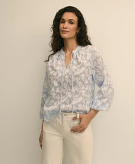 Women Cotton Jacquard Peasant Blouse - Brooks Brothers For sale