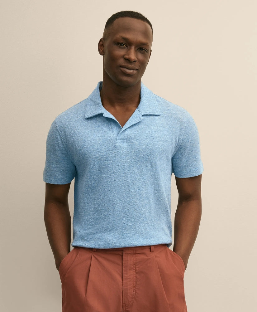 Men Cotton-Linen Pique Johnny Collar Shirt - Brooks Brothers Gift