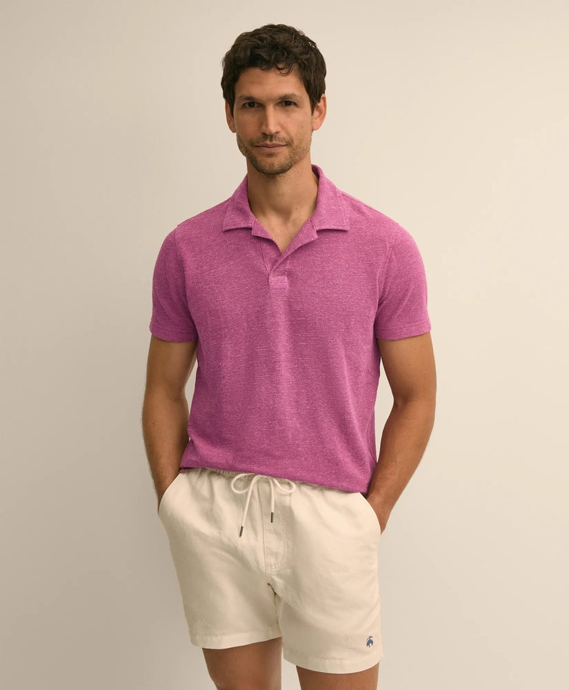 Men Cotton-Linen Pique Johnny Collar Shirt - Brooks Brothers Gift