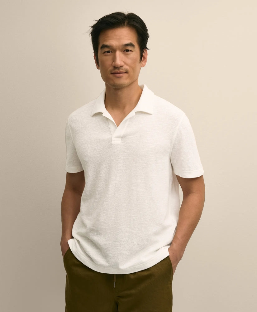 Men Cotton-Linen Pique Johnny Collar Shirt - Brooks Brothers Gift