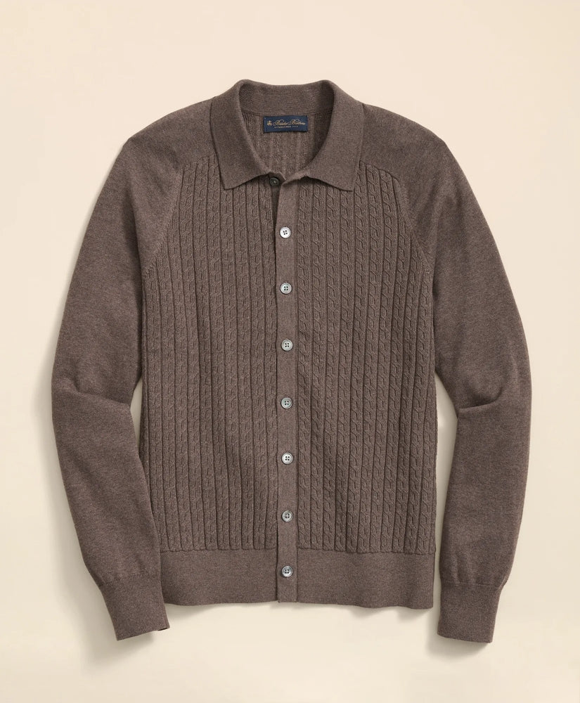 Sale Cotton Mini-Cable Polo Cardigan - Brooks Brothers Near me