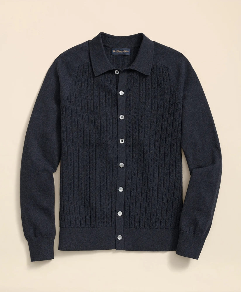 Sale Cotton Mini-Cable Polo Cardigan - Brooks Brothers Near me