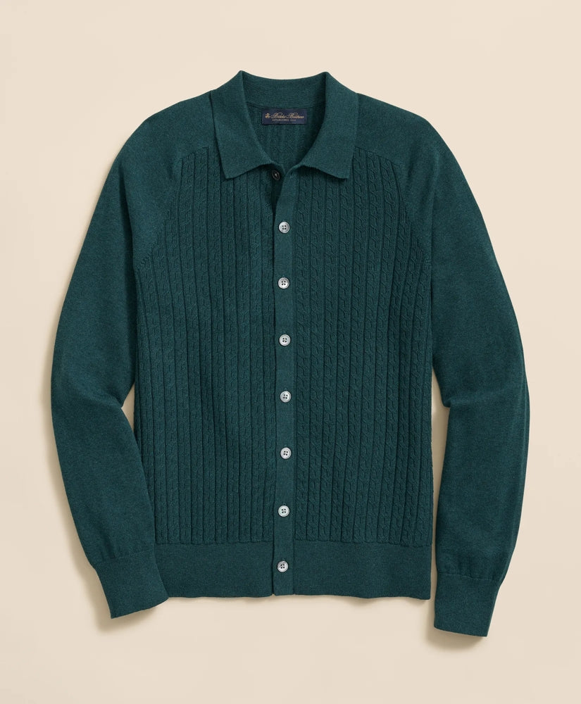 Sale Cotton Mini-Cable Polo Cardigan - Brooks Brothers Near me