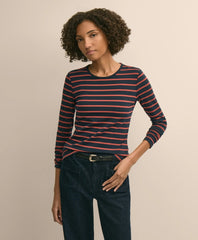 Women Cotton-Modal Blend Mariner Stripe Long-Sleeve T-Shirt - Brooks Brothers Outlet