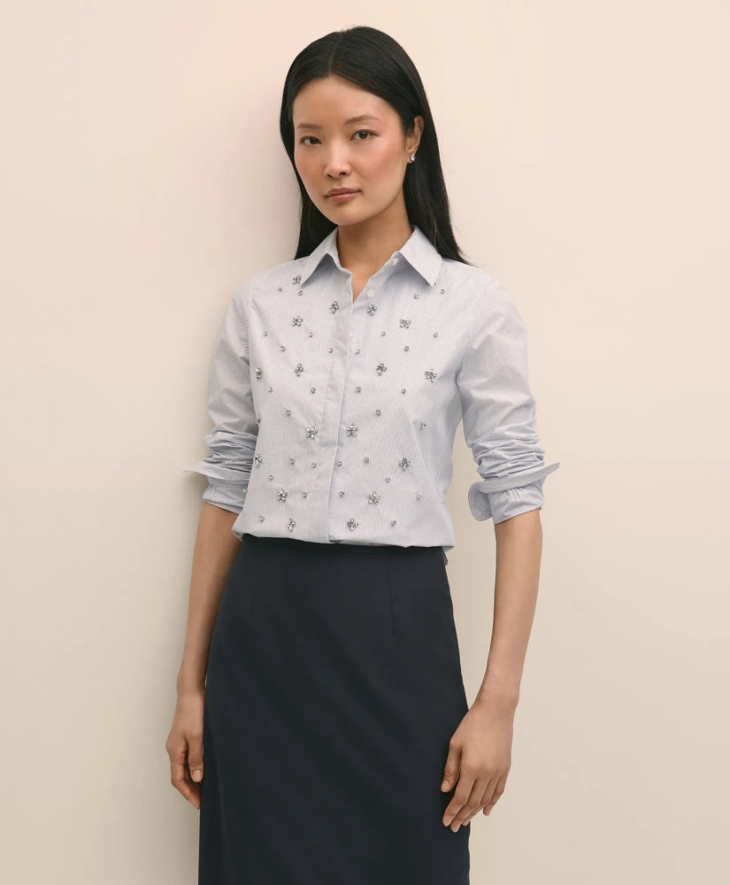 Sale Cotton Poplin Pinstripe Embellished Shirt - Brooks Brothers For sale