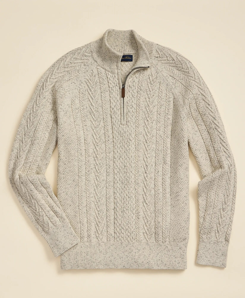 Men Cotton Quarter-Zip Mouline Fisherman Military Sweater