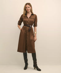 Sale Cotton Sateen Fit-And-Flare Belted Shirt Dress - Brooks Brothers US