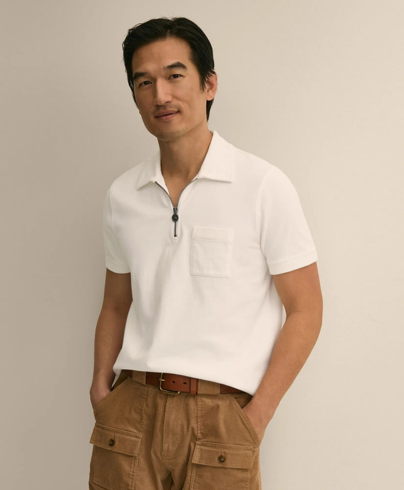 Men Cotton Sueded-Jersey Quarter-Zip - Brooks Brothers On sale