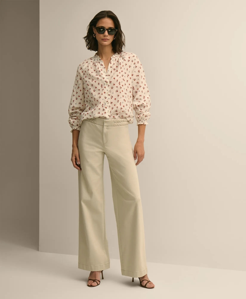 Women Cotton Twill Braided-Detail Wide-Leg Pants - Brooks Brothers sale