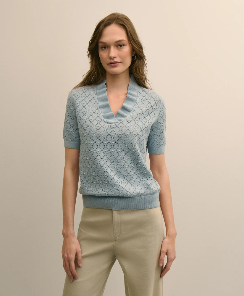 Women Cotton Viscose Short-Sleeve Ruffle Sweater - Brooks Brothers Gift