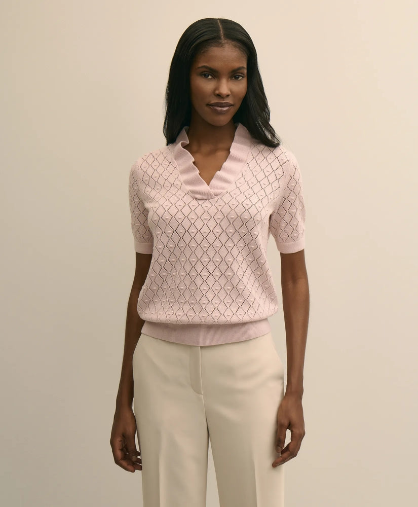 Women Cotton Viscose Short-Sleeve Ruffle Sweater - Brooks Brothers Gift