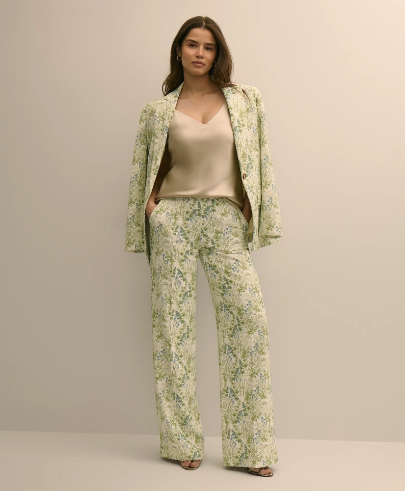Women Crepe Botanical Print Wide-Leg Pants - Brooks Brothers