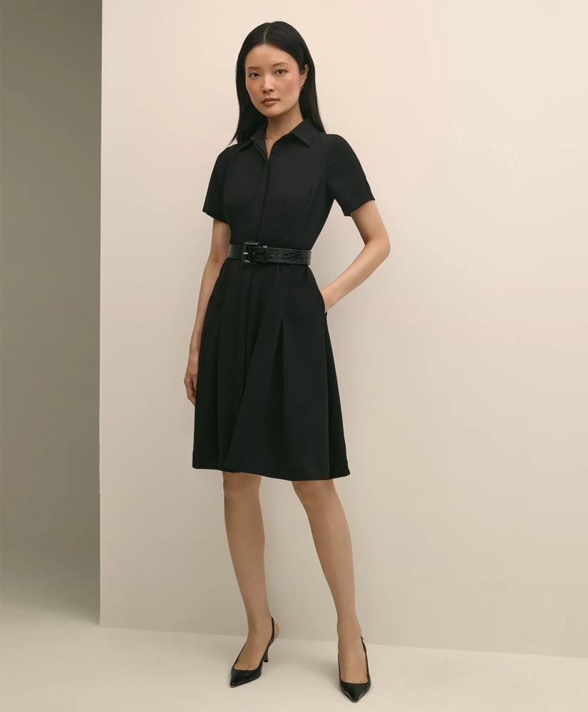 Sale Crepe Pleated Shirt Dress