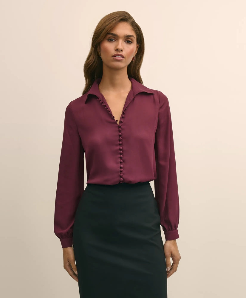 Sale Crepe Open V-Neck Blouse - Brooks Brothers Discount