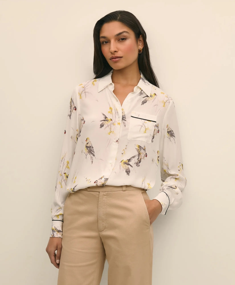 Sale Crepe Tipped Soft Blouse in Bird Print - Brooks Brothers Near me