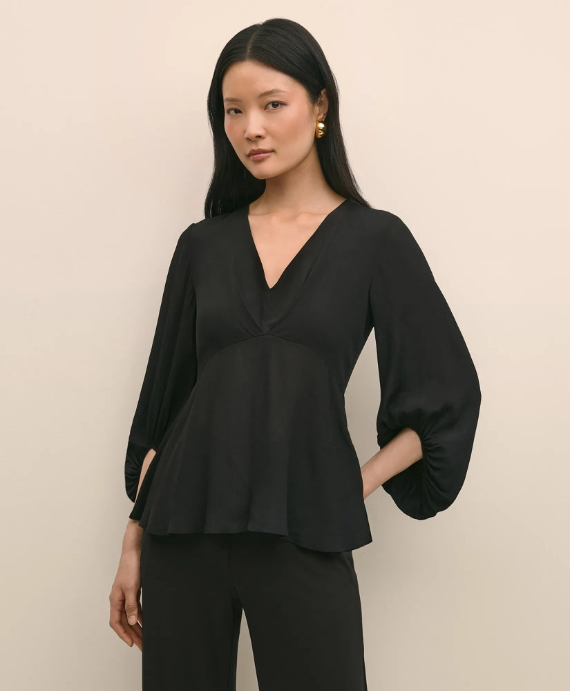Sale Crepe V-Neck Peplum Blouse - Brooks Brothers Online