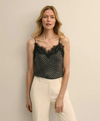 Women Dot-Print Lace-Trim Cami in Silk Charmeuse
